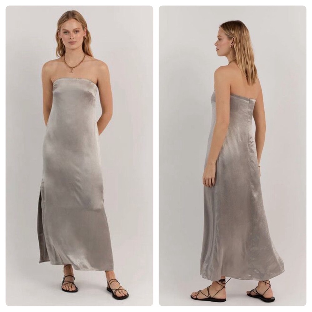 DISSH Mia Pewter Dress Satin Strapless Size 4